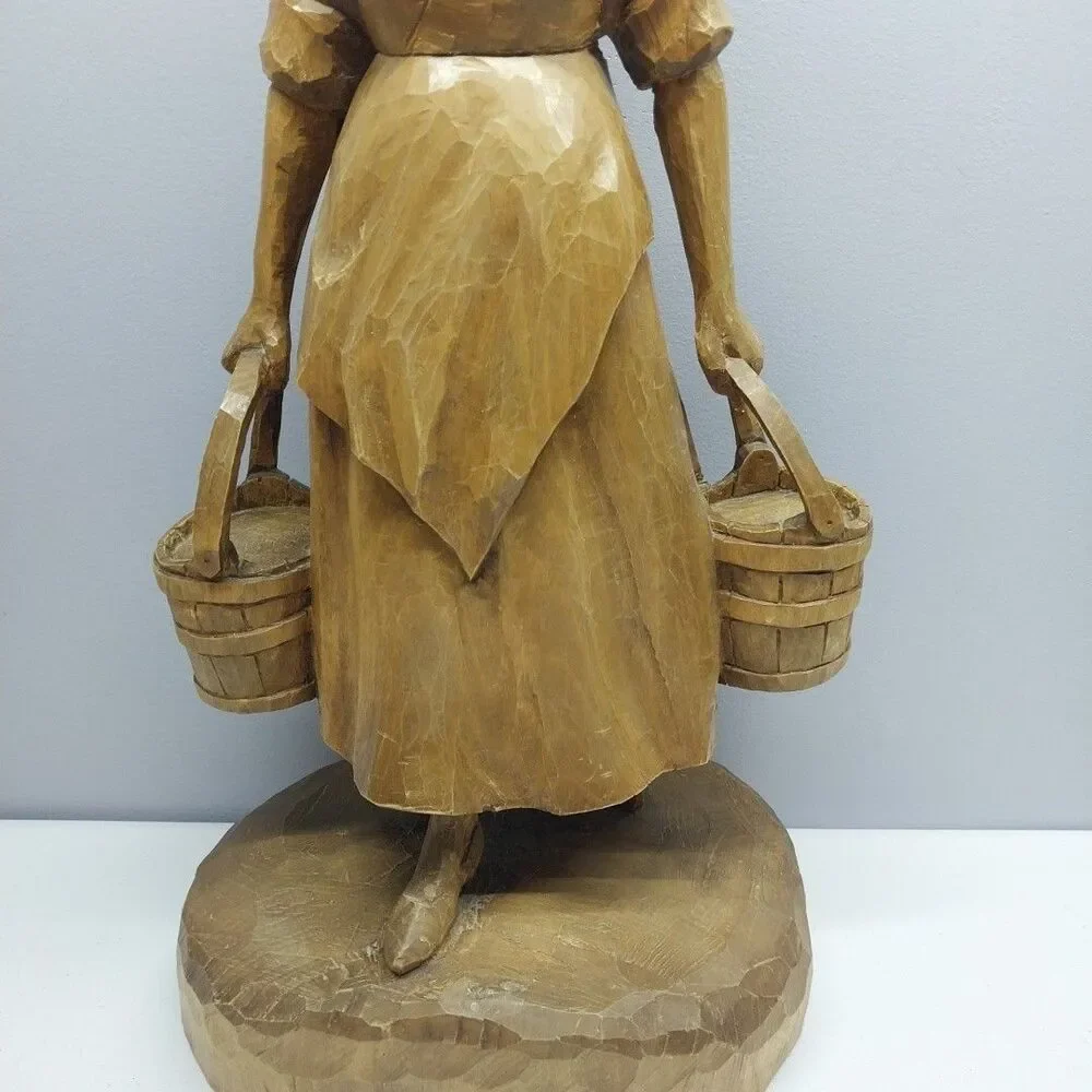 Hand Carved Farm Woman Peasant Folk Art Sculpture 19